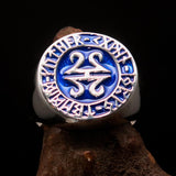 Nicely crafted Men's ancient blue Viking Runes Ring - Sterling Silver - BikeRing4u