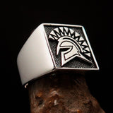 Nicely crafted Men's Greek Warrior Ring - antiqued Sterling Silver - BikeRing4u