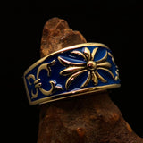 Nicely crafted Men's Fleur de Lis Band Ring Blue - Solid Brass - BikeRing4u