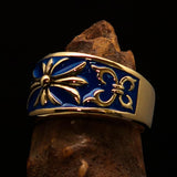 Nicely crafted Men's Fleur de Lis Band Ring Blue - Solid Brass - BikeRing4u