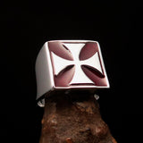 Perfectly crafted Men's Biker Ring red Iron Cross - Sterling Silver - BikeRing4u