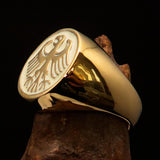 Nicely crafted Men's Seal Ring German Eagle White - Solid Brass - BikeRing4u