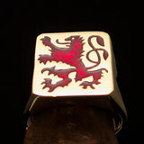 Perfectly crafted Men's Rampant Lion Ring Red - Solid Brass - BikeRing4u