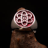 Perfectly crafted Men's Teacher Ring Atom Symbol red - Sterling Silver - BikeRing4u