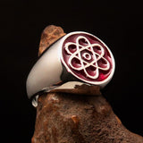 Perfectly crafted Men's Teacher Ring Atom Symbol red - Sterling Silver - BikeRing4u
