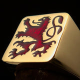 Perfectly crafted Men's Rampant Lion Ring Red - Solid Brass - BikeRing4u