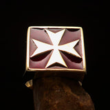 Perfectly crafted Men's Biker Ring Maltese Cross Red - Solid Brass - BikeRing4u