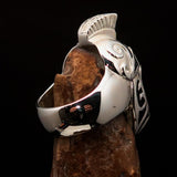 Excellent crafted Men's Skull Biker Ring black Roman Centurion - Sterling Silver - BikeRing4u