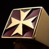 Perfectly crafted Men's Biker Ring Maltese Cross Red - Solid Brass - BikeRing4u
