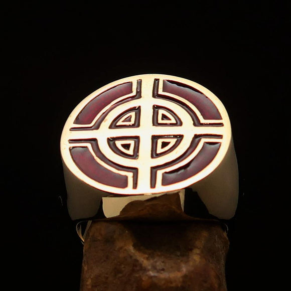 Perfectly crafted Men's Biker Ring Celtic Cross Red - Solid Brass - BikeRing4u