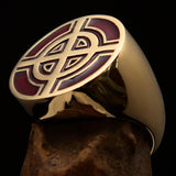 Perfectly crafted Men's Biker Ring Celtic Cross Red - Solid Brass - BikeRing4u