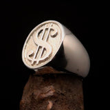 Excellent crafted Men's Currency Ring US Dollar Symbol - Two Tone Sterling Silver - BikeRing4u
