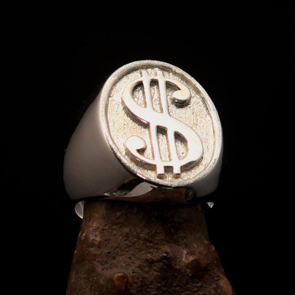 Excellent crafted Men's Currency Ring US Dollar Symbol - Two Tone Sterling Silver - BikeRing4u