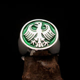 Nicely crafted Men's Seal Ring green German Eagle - Sterling Silver - BikeRing4u