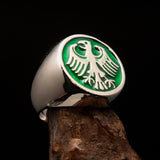 Nicely crafted Men's Seal Ring green German Eagle - Sterling Silver - BikeRing4u