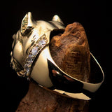 Excellent crafted Men's Pitbull Ring with white CZ Collar - solid Brass - BikeRing4u