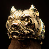 Excellent crafted Men's Pitbull Ring with white CZ Collar - solid Brass - BikeRing4u