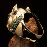 Excellent crafted Men's Pitbull Ring with green CZ Collar - solid Brass - BikeRing4u