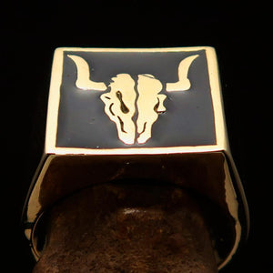 Perfectly crafted Men's Cowboy Ring Bull Skull Black - Solid Brass - BikeRing4u