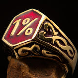 Excellent crafted Men's Red Outlaw Biker Ring 1% - Solid Brass - BikeRing4u