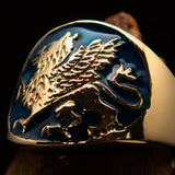 Excellent crafted Men's winged blue Lion Griffin Ring - Solid Brass - BikeRing4u