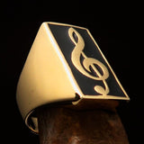 Excellent crafted Men's Musician Ring Black Treble Clef Symbol - Solid Brass - BikeRing4u