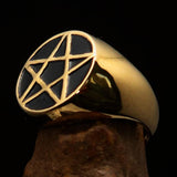 Perfectly crafted Men's Solid Line Pentagram Ring Black - Brass - BikeRing4u