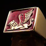 Perfectly crafted Men's Ring winged Lion of Venice Red - Solid Brass - BikeRing4u