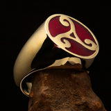 Perfectly crafted Men's Celtic Triade Ring Red Triskele - Solid Brass - BikeRing4u