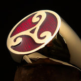 Perfectly crafted Men's Celtic Triade Ring Red Triskele - Solid Brass - BikeRing4u