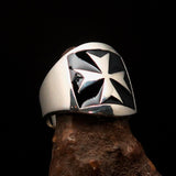 Excellent crafted Men's Maltese Cross Biker Ring Black - Sterling Silver - BikeRing4u