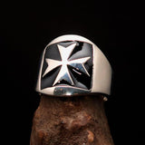 Excellent crafted Men's Maltese Cross Biker Ring Black - Sterling Silver - BikeRing4u