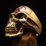 Excellent crafted Men's Gamer Ring red Biohazard Skull - Solid Brass - BikeRing4u