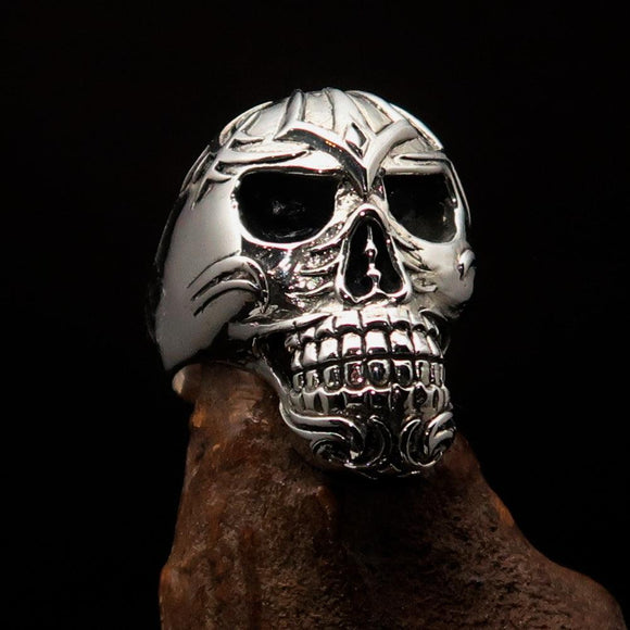 Excellent crafted Men's Tribal Skull Ring - Sterling Silver - BikeRing4u