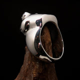 Perfectly crafted Men's grinning Frog Ring - antiqued Sterling Silver - BikeRing4u