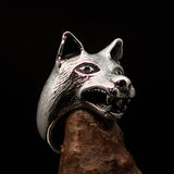 Excellent crafted Men's Animal Ring Wolf's Head - Sterling Silver - BikeRing4u