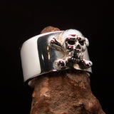 Excellent crafted Men's Pirate Band Ring Jolly Roger Skull - Sterling Silver - BikeRing4u