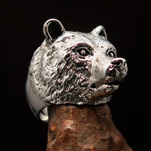 Excellent crafted Men's Sterling Silver Ring Grizzly Bear antiqued - BikeRing4u