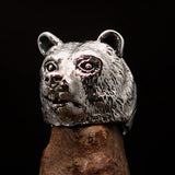 Excellent crafted Men's Sterling Silver Ring Grizzly Bear antiqued - BikeRing4u