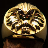 Excellent crafted solid Brass Men's Predator Ring Lion red CZ Eyes - BikeRing4u