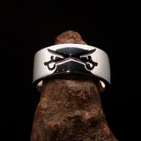 Excellent crafted Men's Cavalry Ring Crossed Sabers Black - Sterling Silver - BikeRing4u
