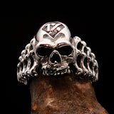 Excellent crafted Men's 1% Outlaw Biker Skull and Bones Ring - Sterling Silver - BikeRing4u