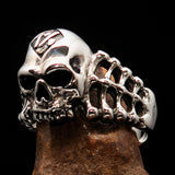 Excellent crafted Men's 1% Outlaw Biker Skull and Bones Ring - Sterling Silver - BikeRing4u