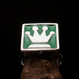Perfectly crafted Men's Chess Player Ring Queen's Crown green - Sterling Silver - BikeRing4u