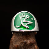 Excellent crafted Men's green Muhammad Muslim Ring - Sterling Silver - BikeRing4u