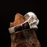 Excellent crafted Men's red 1% Outlaw Biker Skull and Bones Ring - Sterling Silver - BikeRing4u