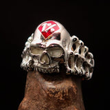Excellent crafted Men's red 1% Outlaw Biker Skull and Bones Ring - Sterling Silver - BikeRing4u