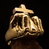 Excellent crafted Men's Brass Atheist Ring Fist Middle Finger Cross - BikeRing4u