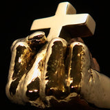 Excellent crafted Men's Brass Atheist Ring Fist Middle Finger Cross - BikeRing4u