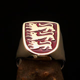 Perfectly crafted Men's Shield Ring 3 Red Lions Coat of Arms - Solid Brass - BikeRing4u
